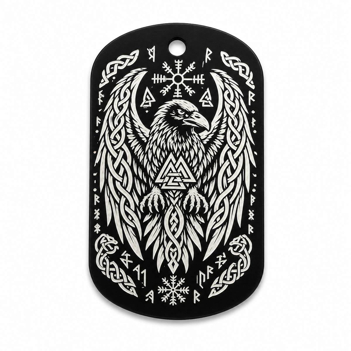 Nordischer Rabe – Raben Dog-Tag mit Flechtornamenten