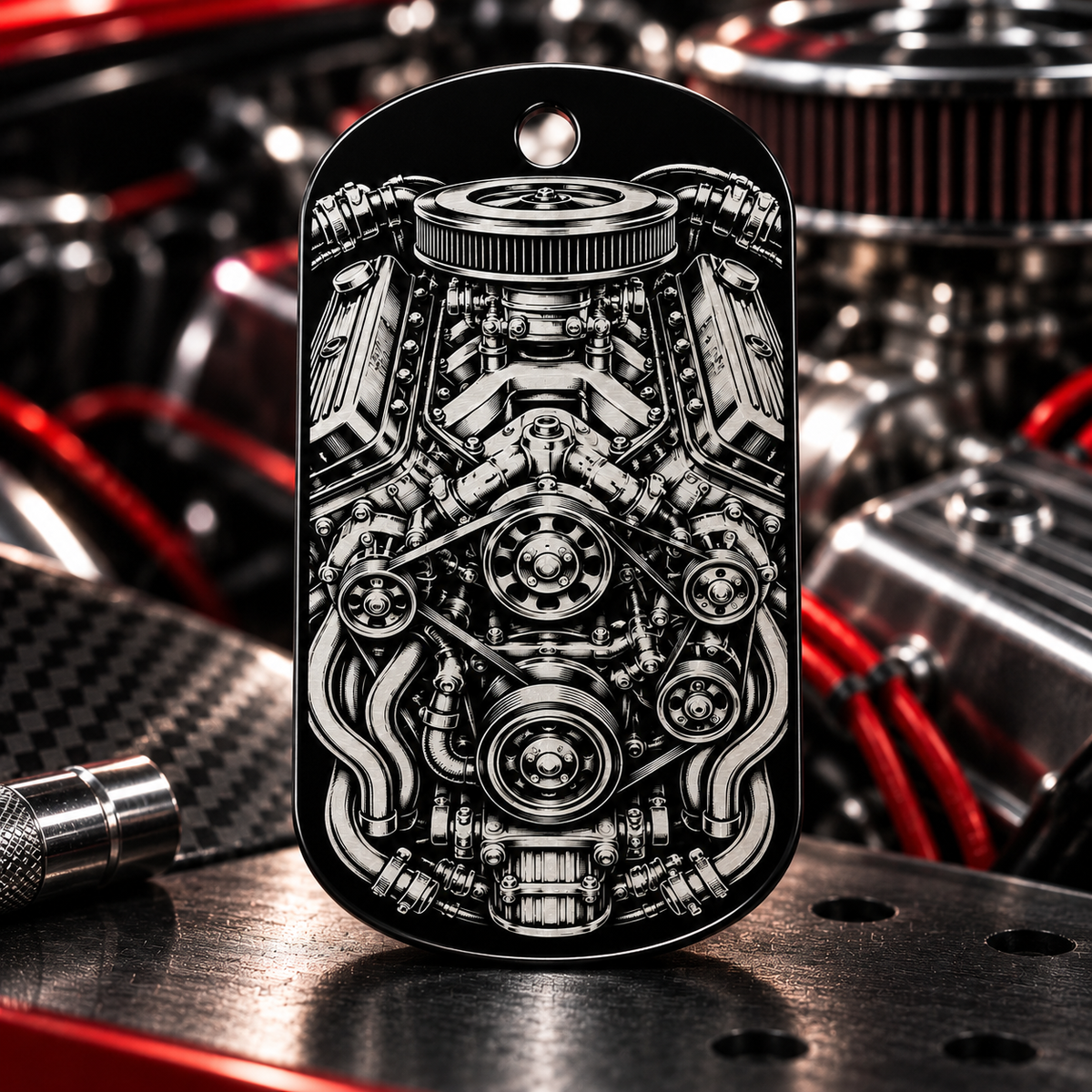 V8 Motor Schlüsselanhänger aus Aluminium